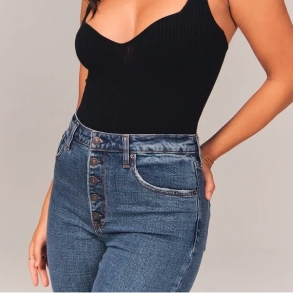 Abercrombie & Fitch The Mom High Rise Button Front Jeans Medium Wash Size 20 - Picture 4 of 12